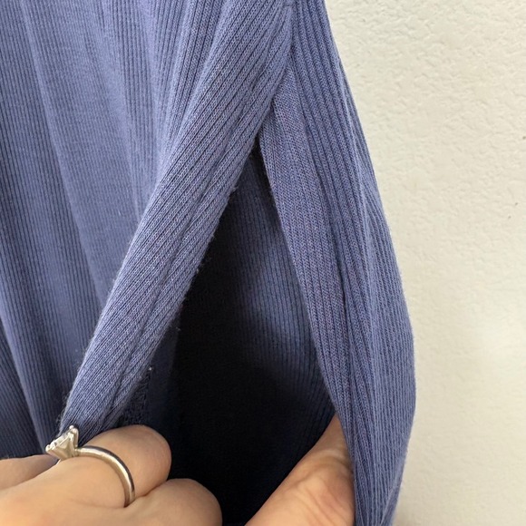 Free People FP Beach Leigh Open Back Jumpsuit Navy Blue Ribbed Wide Leg XS - Picture 5 of 7